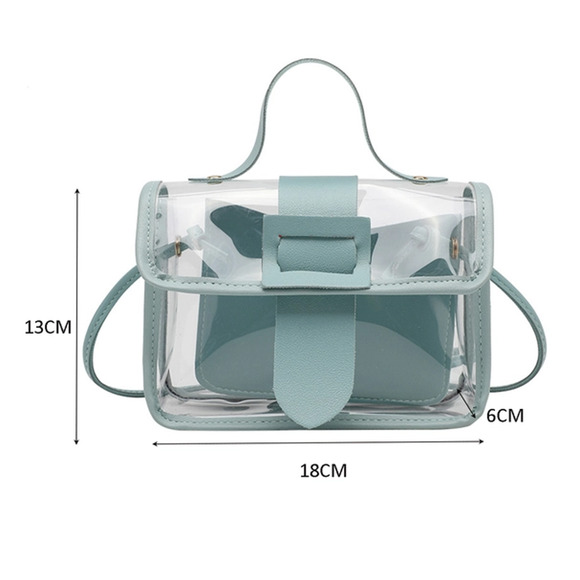 Mini Transparent Square Crossbody Bag with Inner Pouch Red Trim - Picture 7 of 7